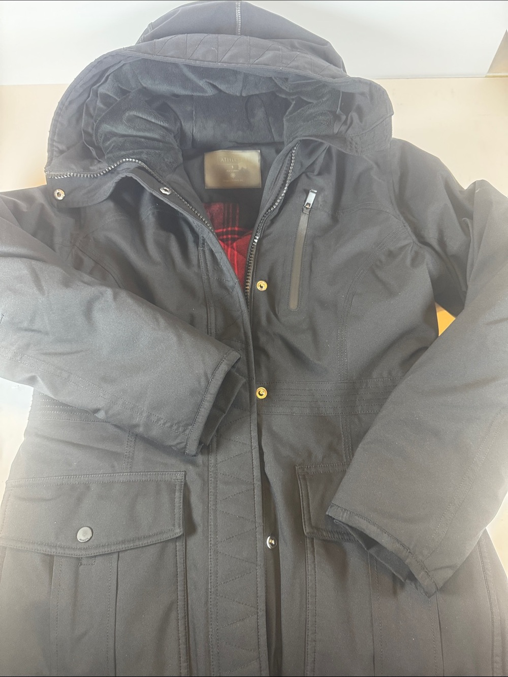 women’s black ATHLETA Hooded Winter Coat - Classic Parka